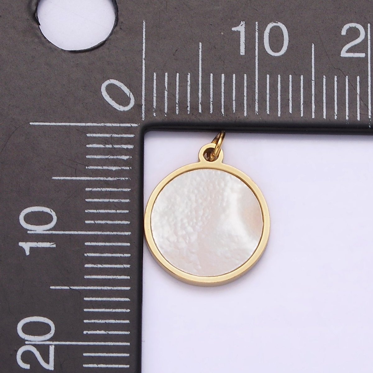 Stainless Steel 10mm Shell Pearl Bezel Round Charm | P1246 - DLUXCA