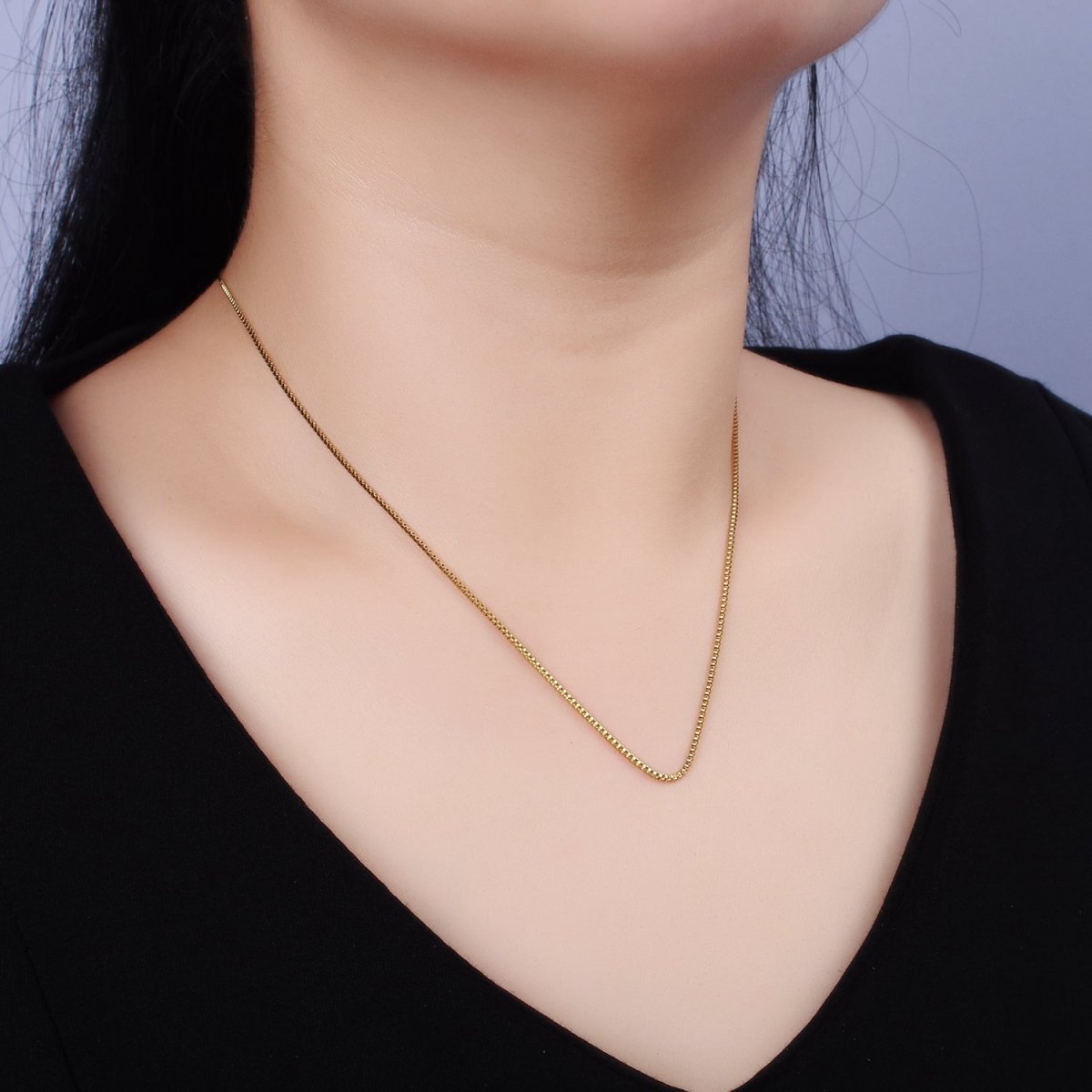 Stainless Steel 1.1mm Dainty Box 17.72 Inch Layering Princess Chain Necklace | WA-2023 Clearance Pricing - DLUXCA