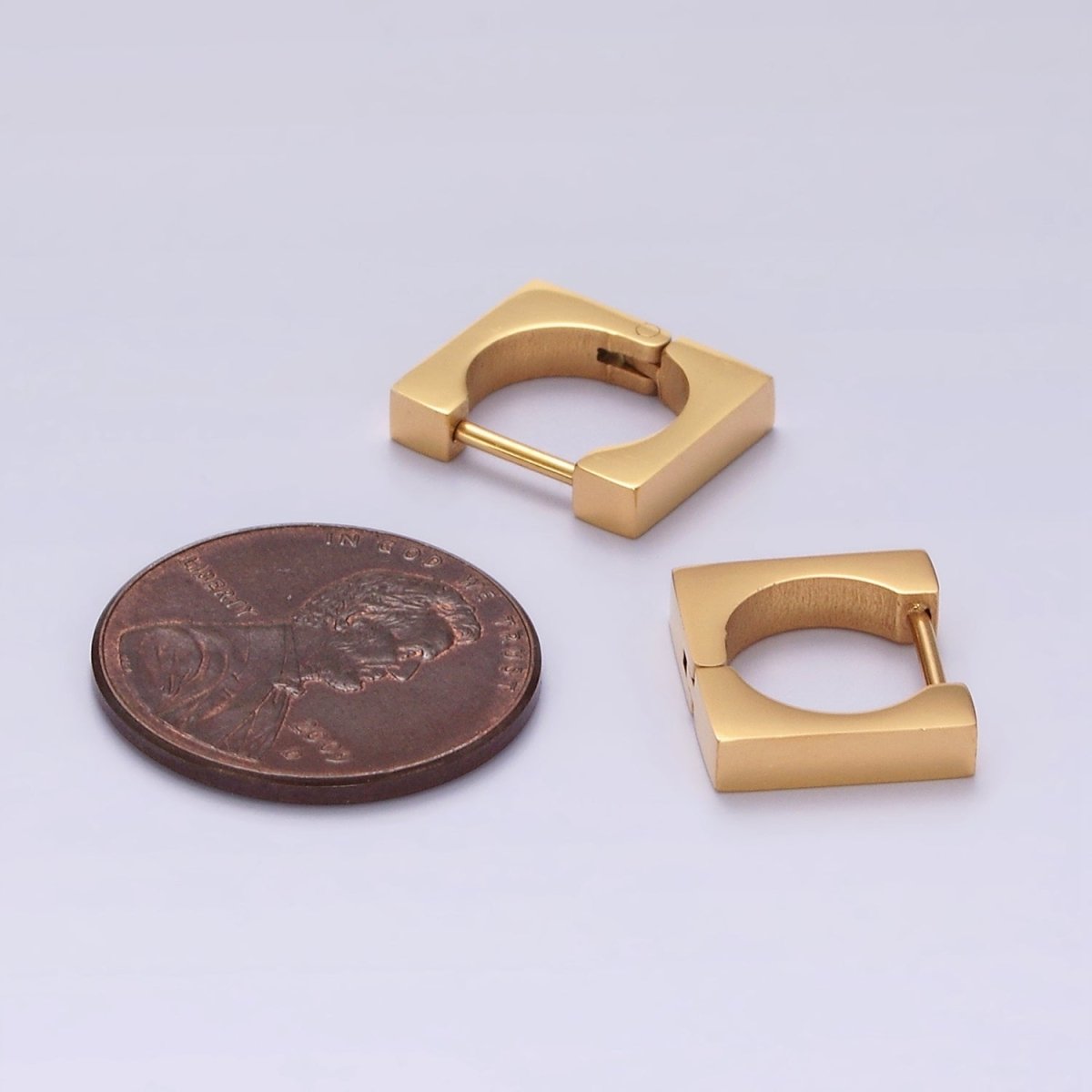 Stainless Steel 11mm Flat Square Cartilage Huggie Earrings in Gold & Silver | V193 V194 - DLUXCA