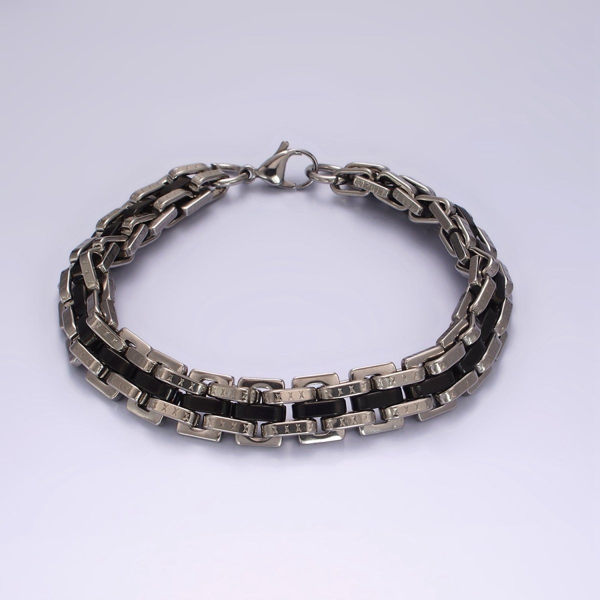 Stainless Steel 11mm Mixed Metal Designed Triple Chain Link Men's Statement 9 Inch Bracelet | WA-2253 - DLUXCA