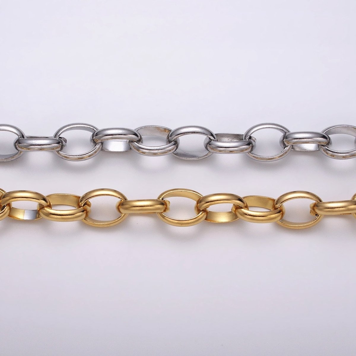 Stainless Steel 11mm Rolo Wide Cable Link Unfinished Yard Chain in Gold & Silver | ROLL-1271 ROLL-1272 Clearance Pricing - DLUXCA