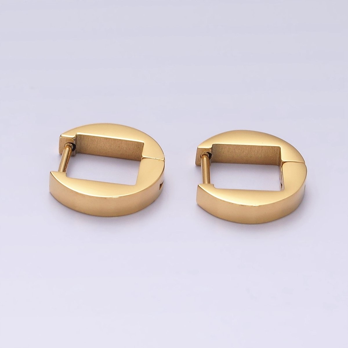 Stainless Steel 12.5mm Flat Round Cartilage Huggie Earrings in Gold & Silver | V197 V198 - DLUXCA