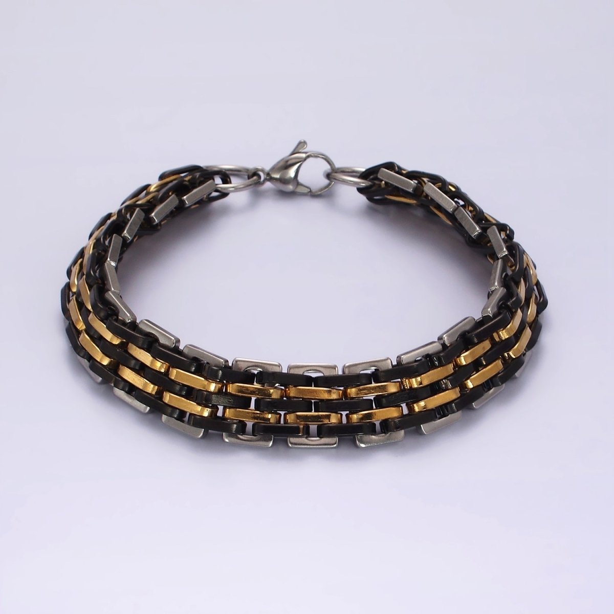 Stainless Steel 12.5mm Multiple Mixed Metal Chain Link Designed 8.5 Inch Bracelet | WA-2255 Clearance Pricing - DLUXCA