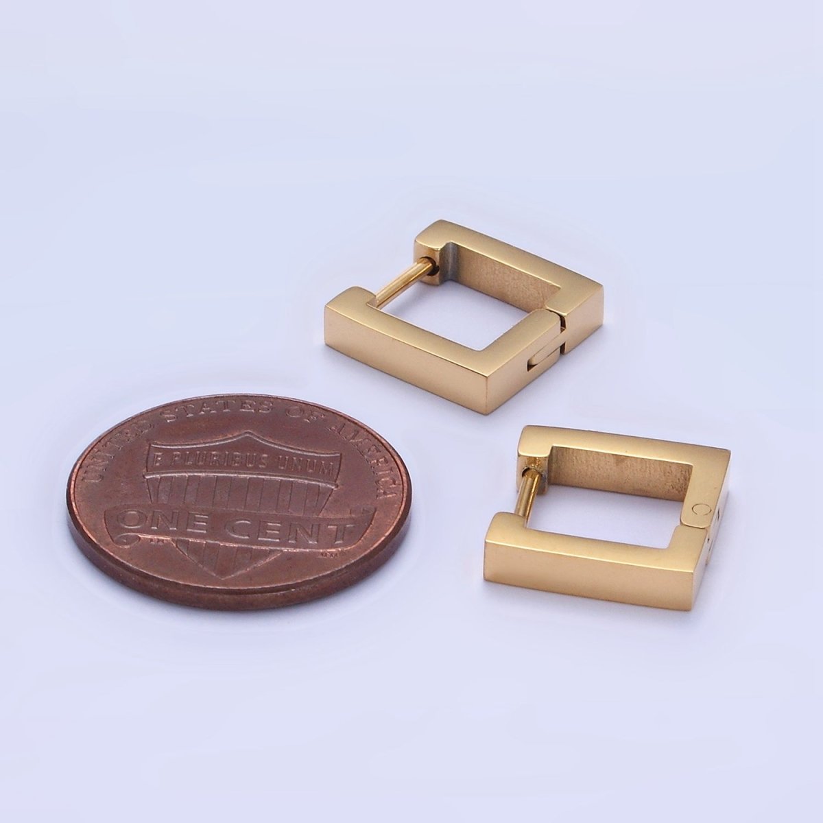 Stainless Steel 12mm Square Minimalist Huggie Earrings in Gold & Silver | AB1392 AB1393 - DLUXCA