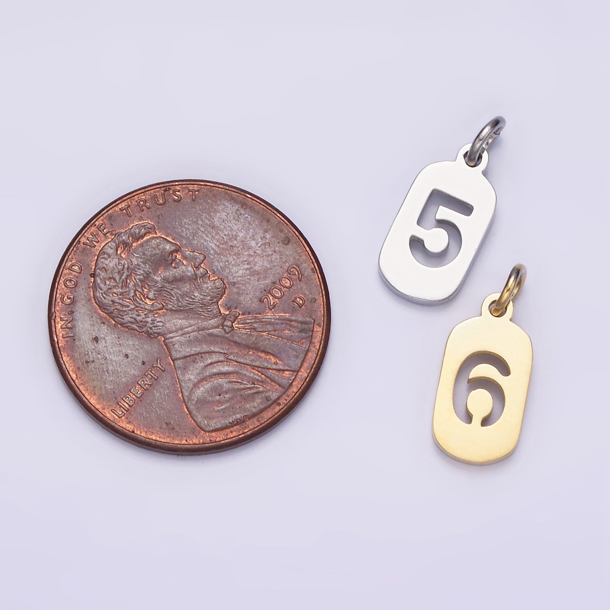 Stainless Steel 13.5mm Number 0-9 Open Script Mini Tag Add-On Gold Charm P-591~P-600 - DLUXCA