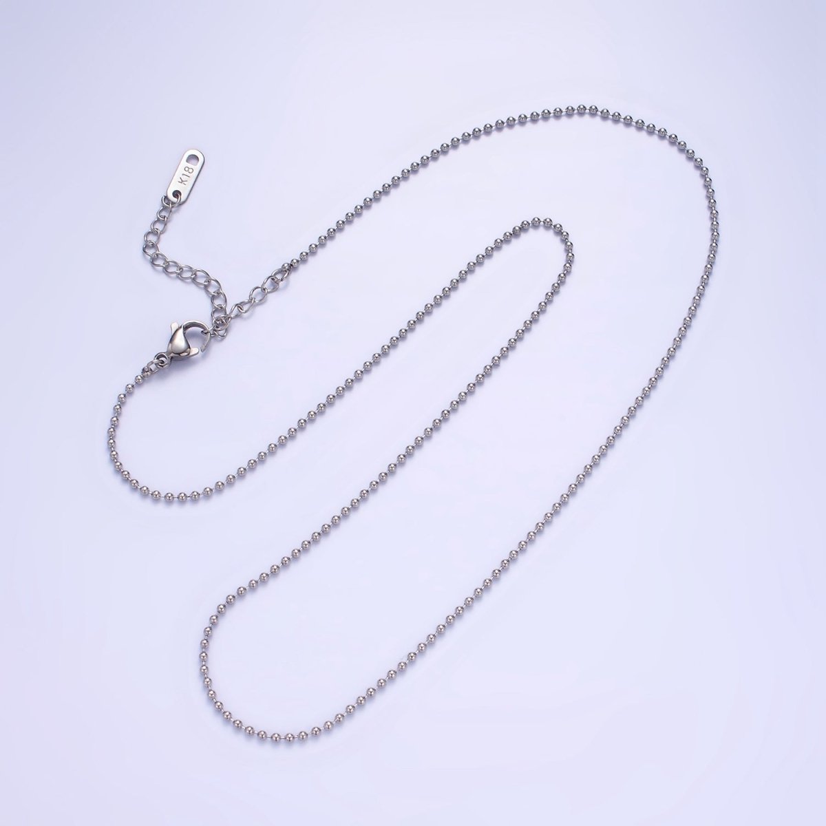 Stainless Steel 1.3mm Bead Chain 18 Inch Necklace w. Extender in Gold & Silver | WA-2480 WA-2481 - DLUXCA