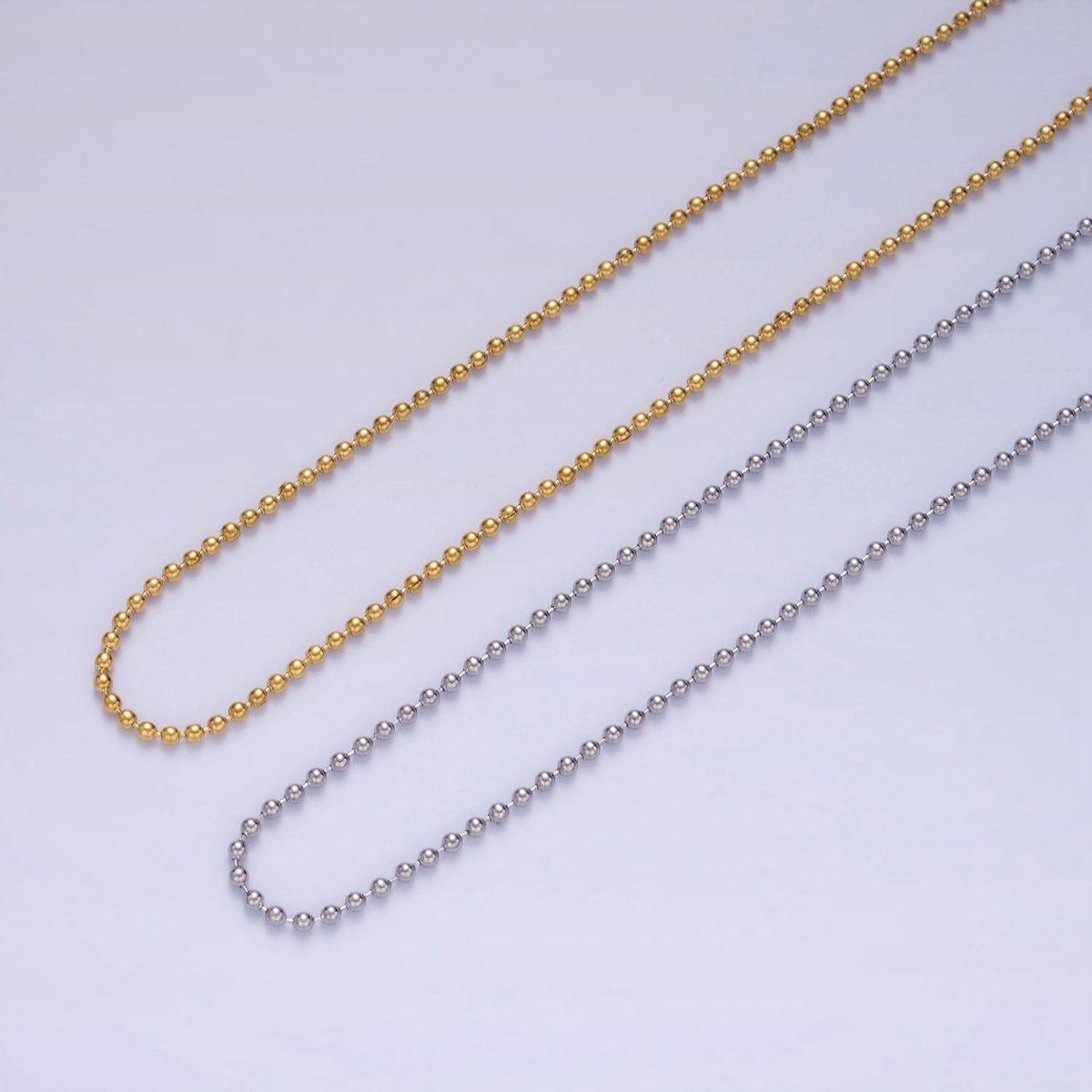 Stainless Steel 1.3mm Bead Chain 18 Inch Necklace w. Extender in Gold & Silver | WA-2480 WA-2481 - DLUXCA
