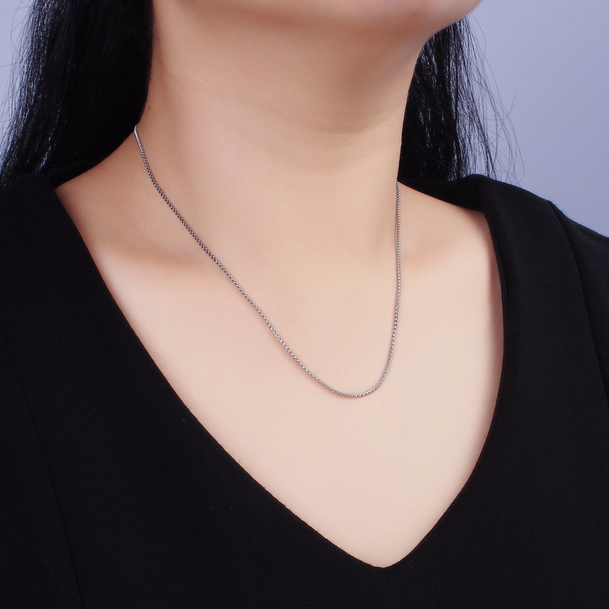Stainless Steel 1.3mm Dainty Boston Box 18 Inch Layering Chain Necklace | WA-2106 Clearance Pricing - DLUXCA