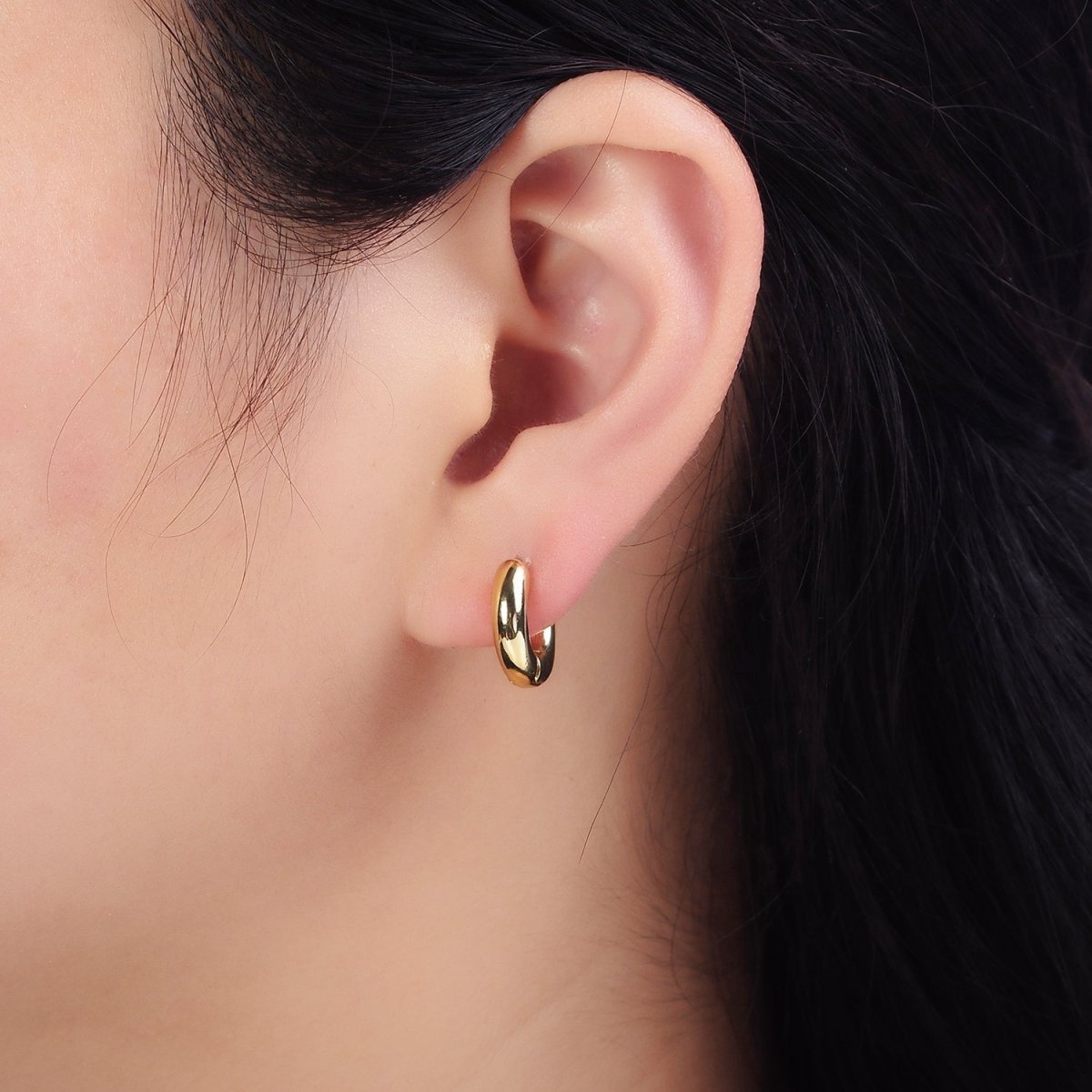 Stainless Steel 14mm Gold Chubby Minimalist Huggie Earrings | AD1405 - DLUXCA