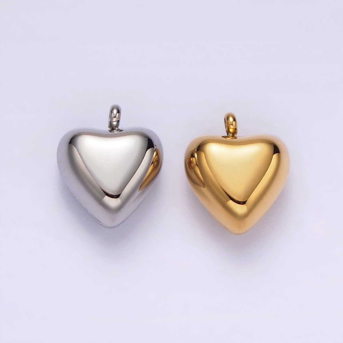 Stainless Steel 14mm Puffed Heart Minimalist Charm in Gold & Silver | P1257 P1258 - DLUXCA