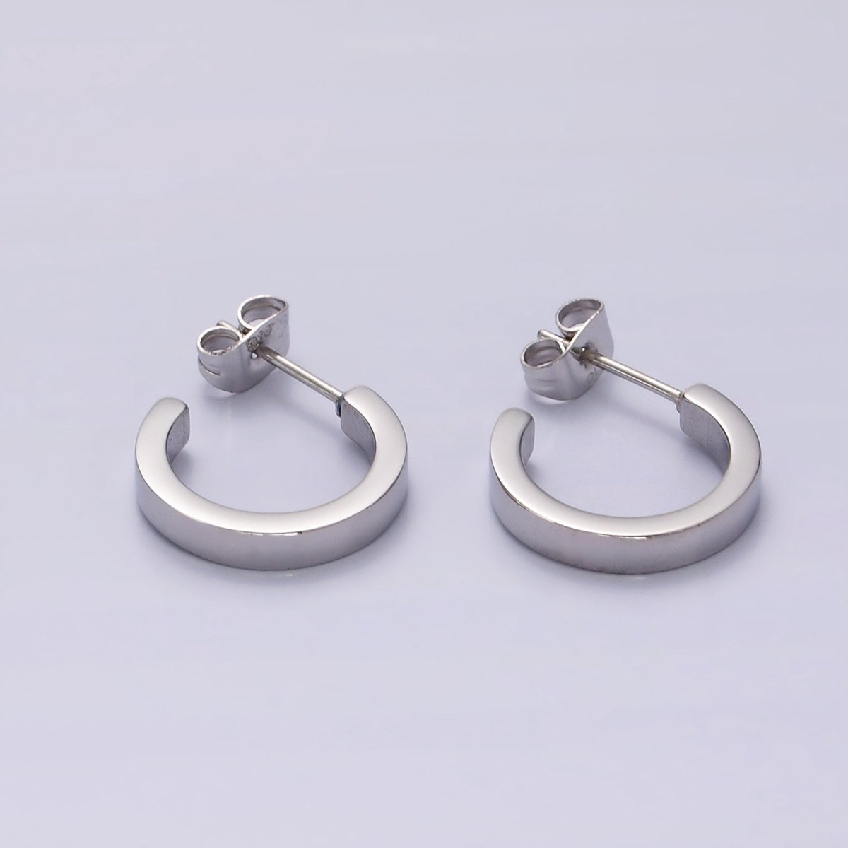 Stainless Steel 15.7mm Flat Minimalist C-Shaped Hoop Earrings in Gold & Silver | V189 V190 - DLUXCA