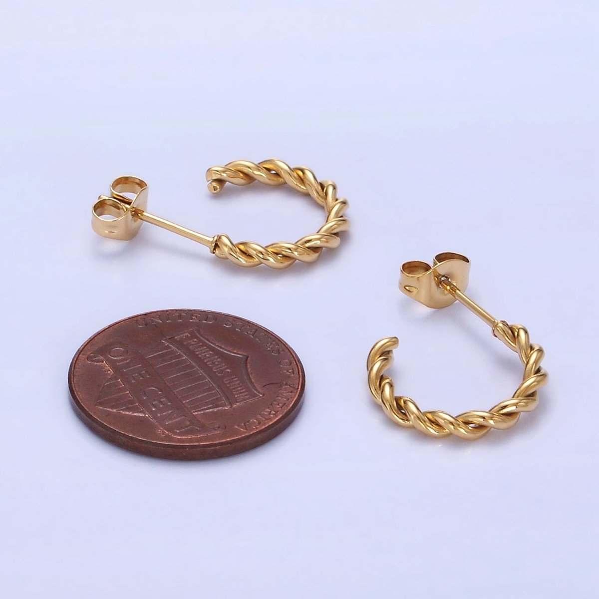 Stainless Steel 15mm Rope Croissant C-Shaped Earrings in Gold & Silver | AB1396 AB1397 - DLUXCA