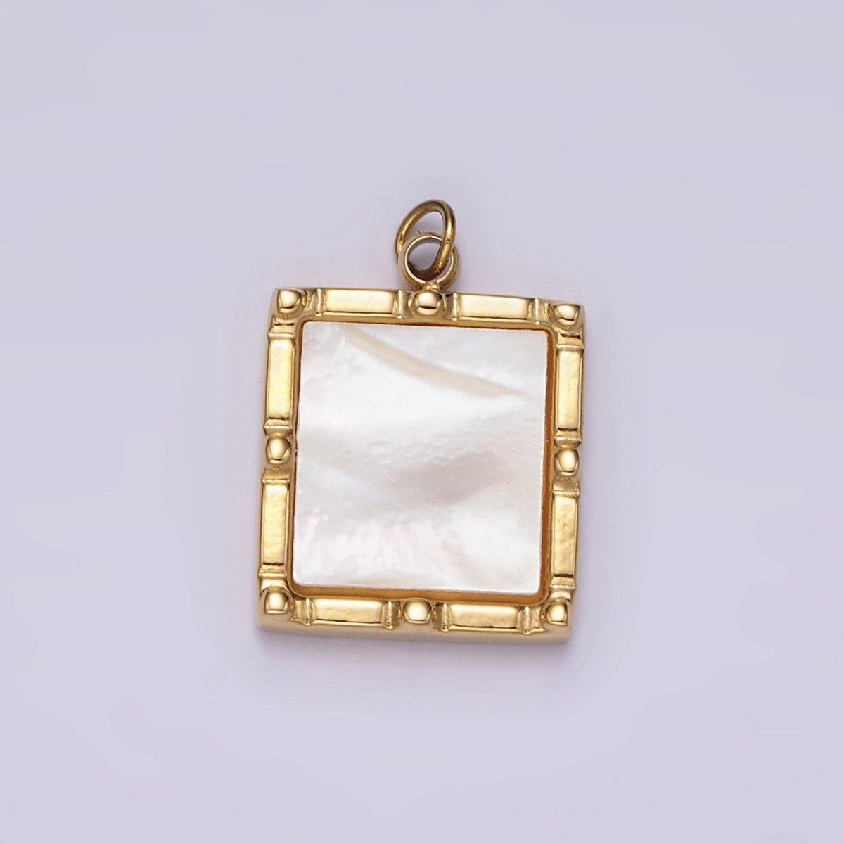 Stainless Steel 15mm Shell Pearl Square Bar Dot Bezel Charm in Silver & Gold | P682 P683 - DLUXCA