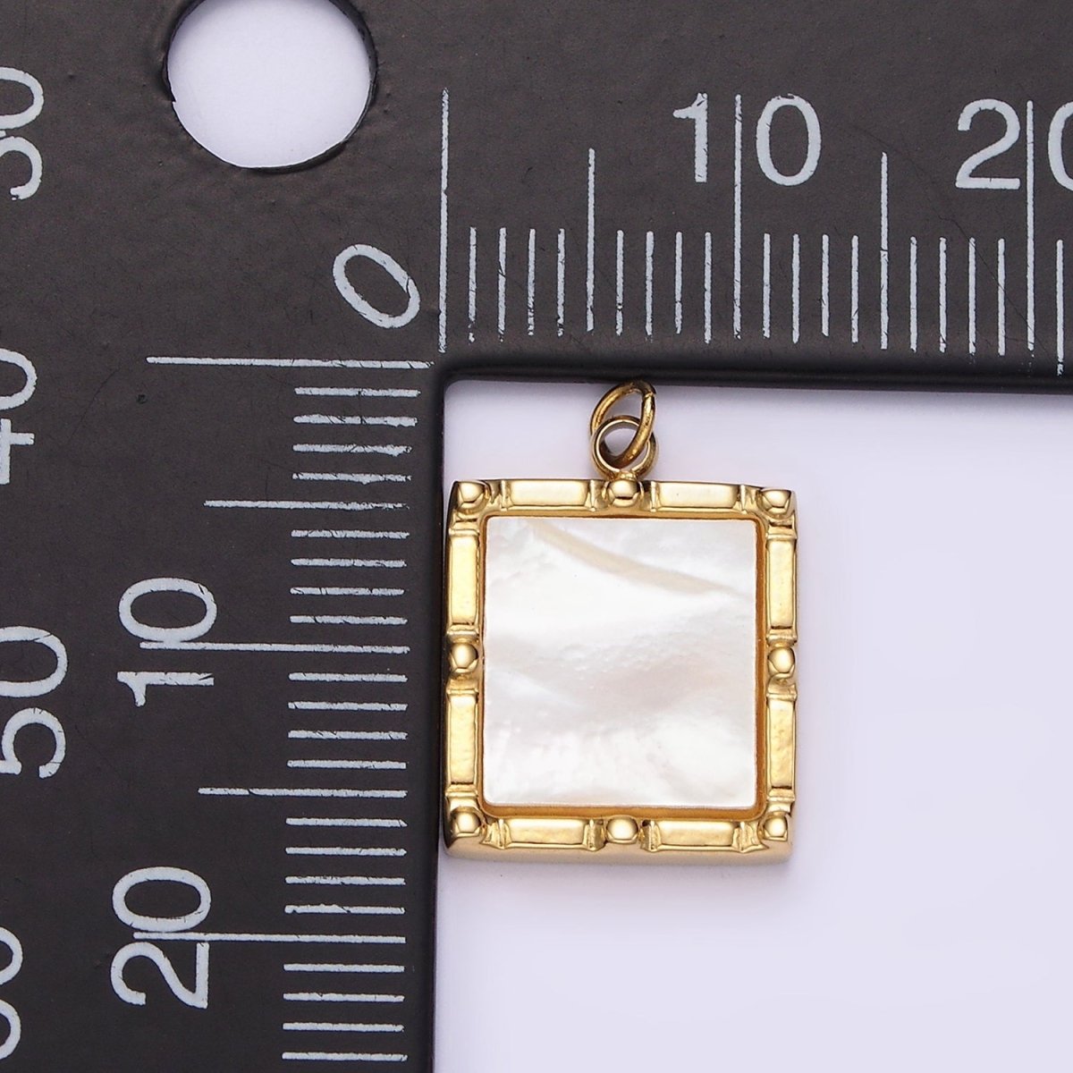 Stainless Steel 15mm Shell Pearl Square Bar Dot Bezel Charm in Silver & Gold | P682 P683 - DLUXCA