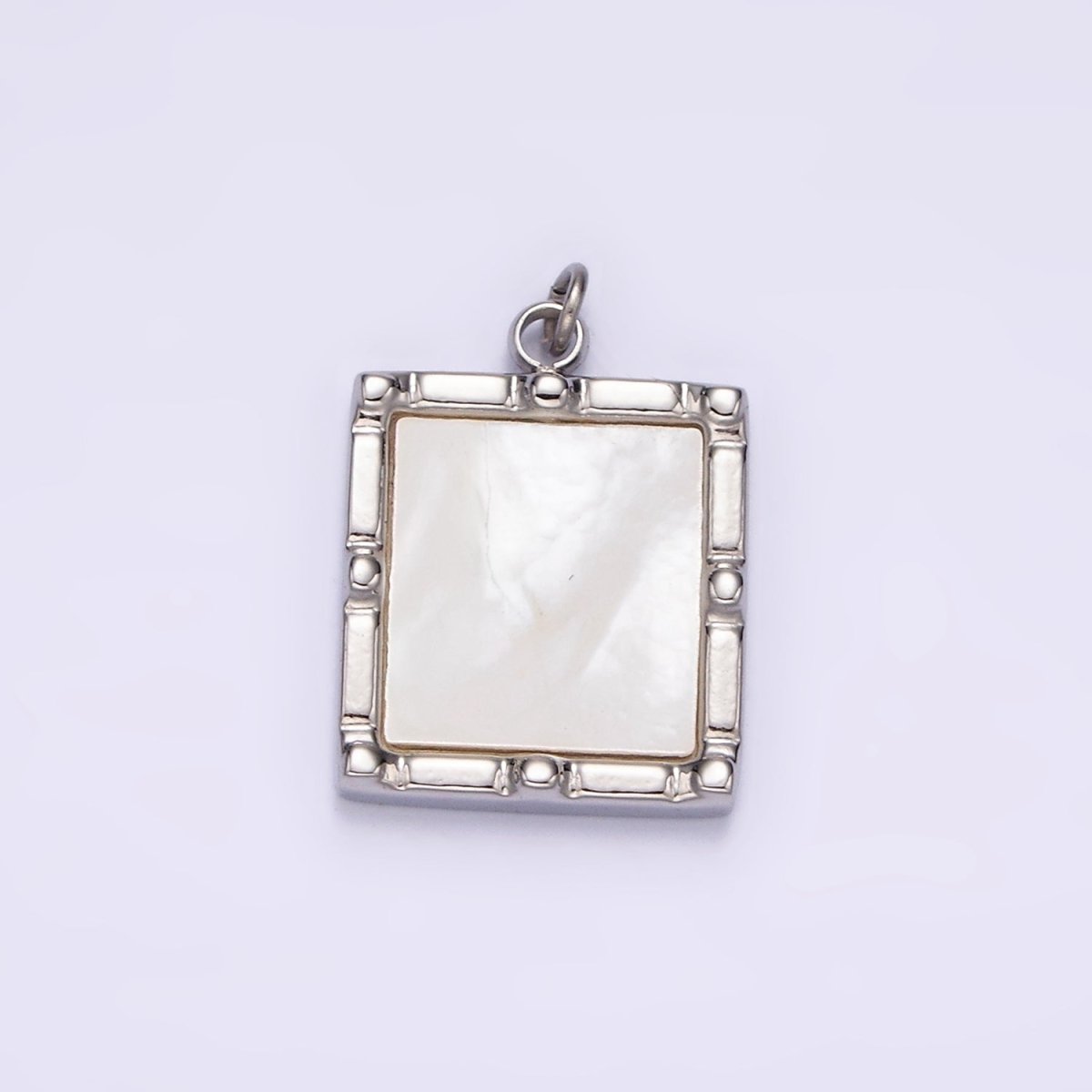 Stainless Steel 15mm Shell Pearl Square Bar Dot Bezel Charm in Silver & Gold | P682 P683 - DLUXCA