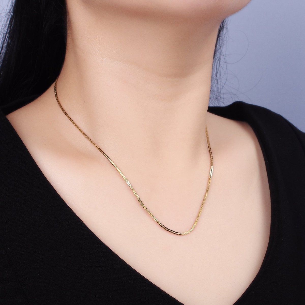 Stainless Steel 1.6mm Dainty Designed Square Link 18 Inch Layering Chain Necklace | WA-2003 Clearance Pricing - DLUXCA
