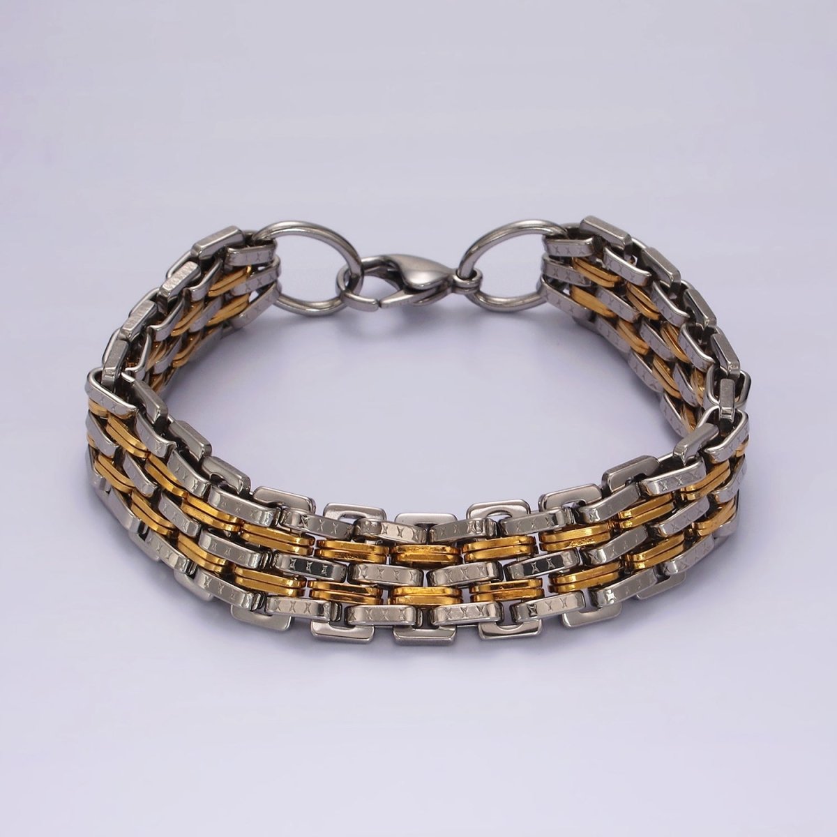Stainless Steel 16mm Mixed Metal Designed Multiple Chain Link Men's Statement 9 Inch Bracelet | WA-2254 Clearance Pricing - DLUXCA
