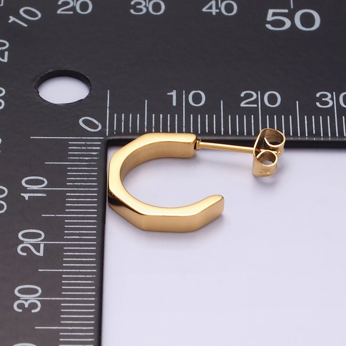 Stainless Steel 16mm Octagonal C-Shaped Hoop Earrings in Gold & Silver | V199 V200 - DLUXCA