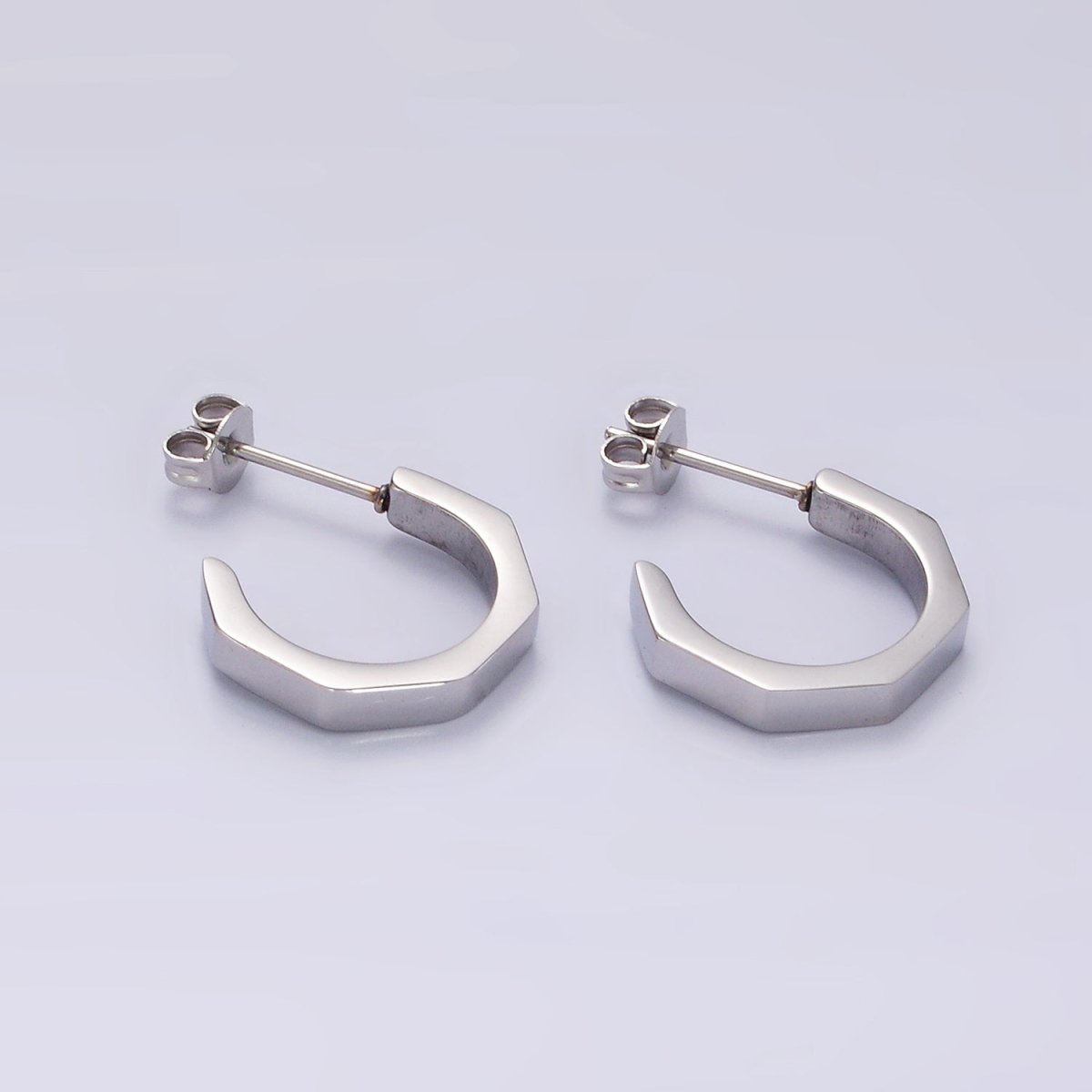 Stainless Steel 16mm Octagonal C-Shaped Hoop Earrings in Gold & Silver | V199 V200 - DLUXCA