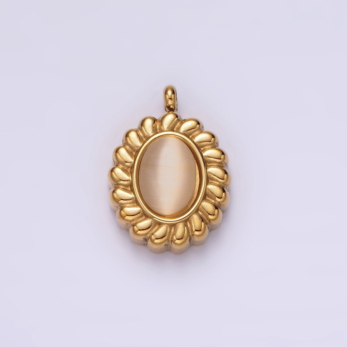 Stainless Steel 17mm Chrysoberyl Cat's Eye Puffed Outline Oval Charm in Gold & Silver | P1261 P1262 - DLUXCA