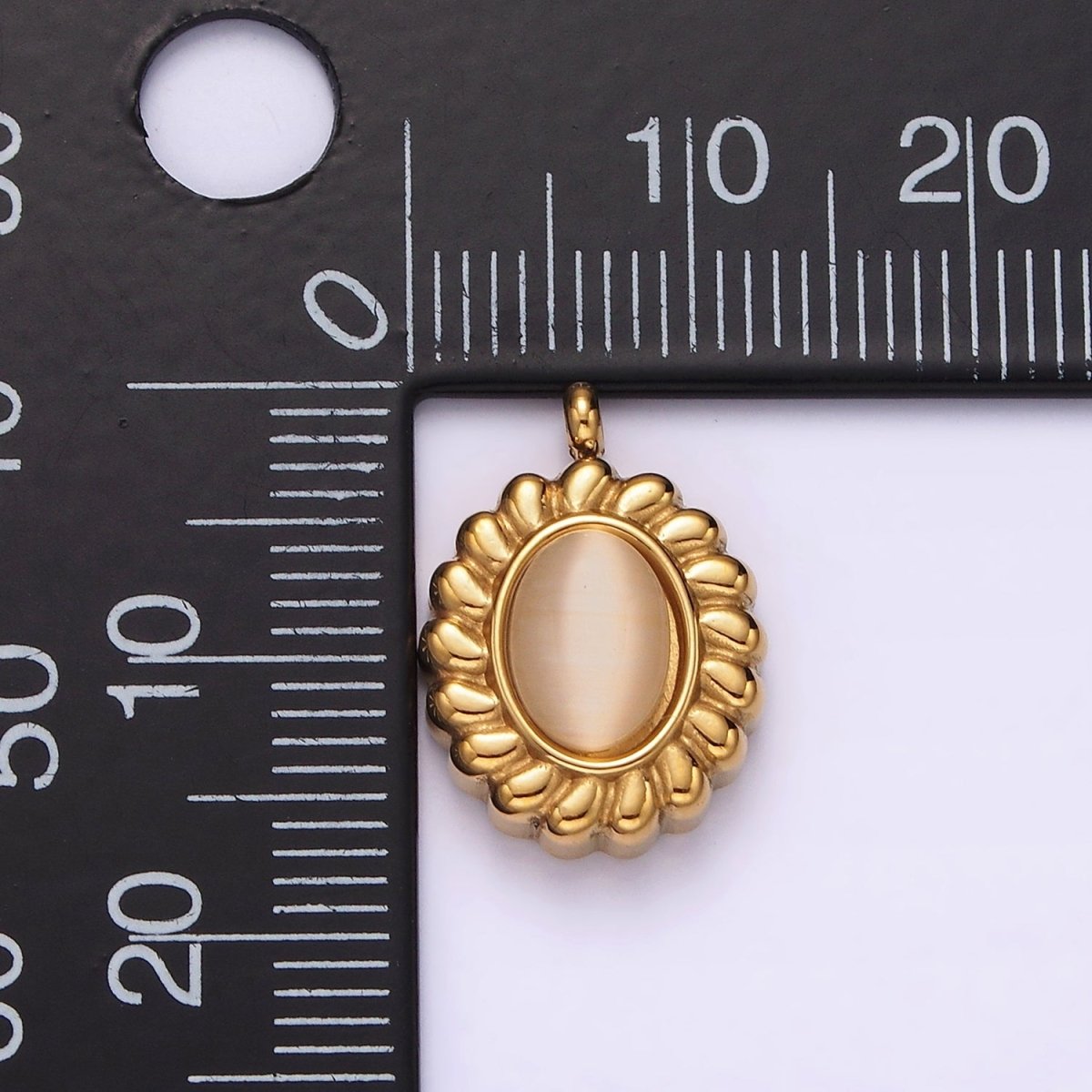 Stainless Steel 17mm Chrysoberyl Cat's Eye Puffed Outline Oval Charm in Gold & Silver | P1261 P1262 - DLUXCA