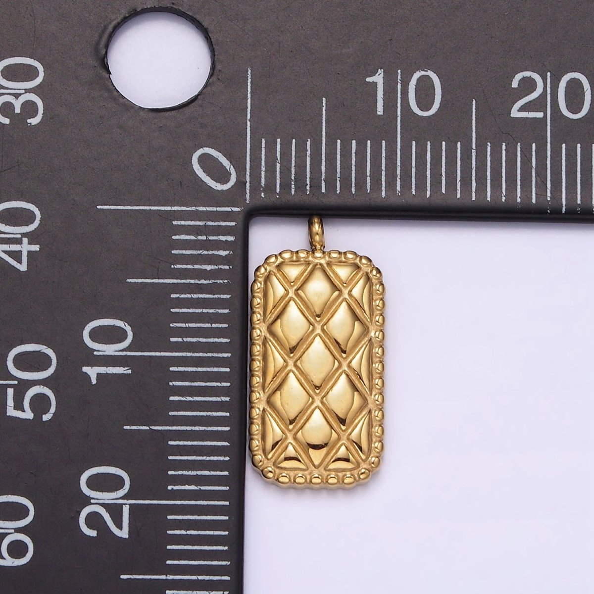 Stainless Steel 18.3mm Quilted Rectangular Bar Charm | P1241 - DLUXCA