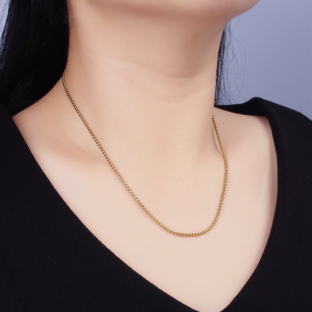 Stainless Steel 1.8mm Dainty Box Chain 17.72 Layering Chain Necklace | WA-1992 Clearance Pricing - DLUXCA