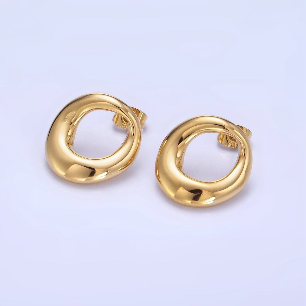 Stainless Steel 18mm Open Circular Band Stud Earrings in Gold & Silver | AB1368 AB1369 - DLUXCA
