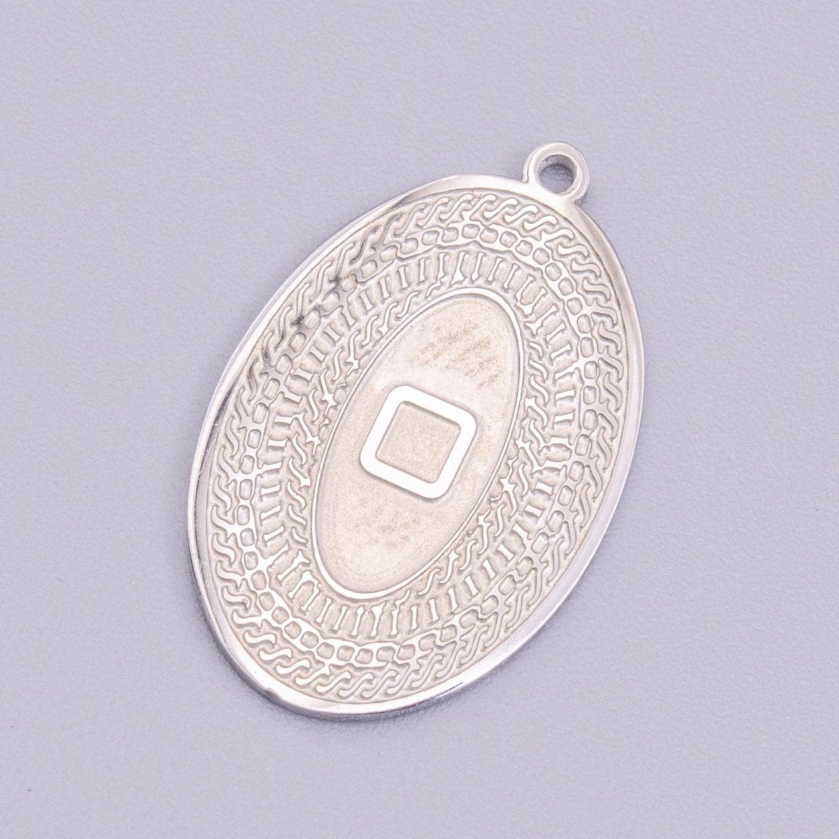 Stainless Steel 19.5mm Geometric Engraved Box Oval Charm in Gold & Silver | P-919 - DLUXCA