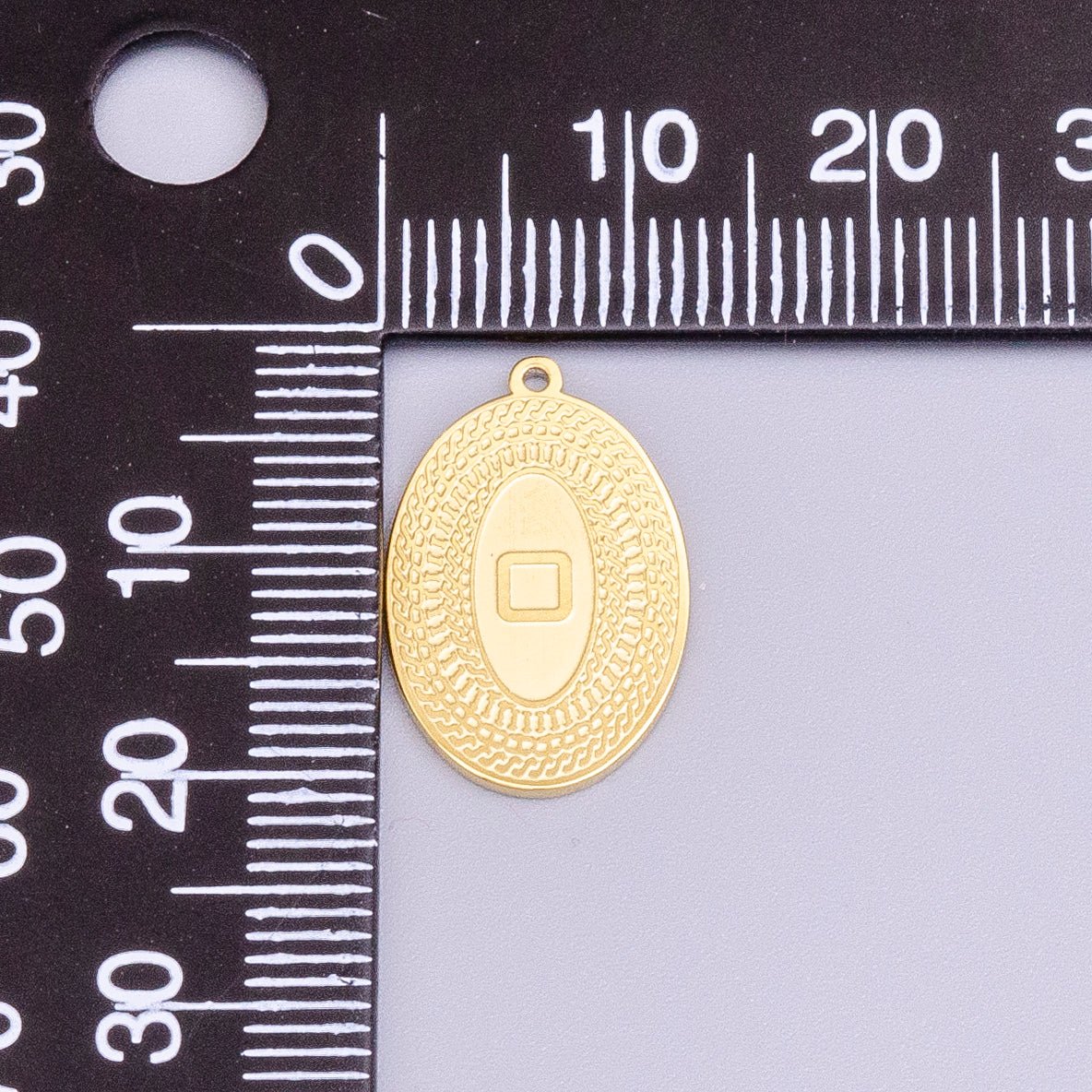 Stainless Steel 19.5mm Geometric Engraved Box Oval Charm in Gold & Silver | P-919 - DLUXCA