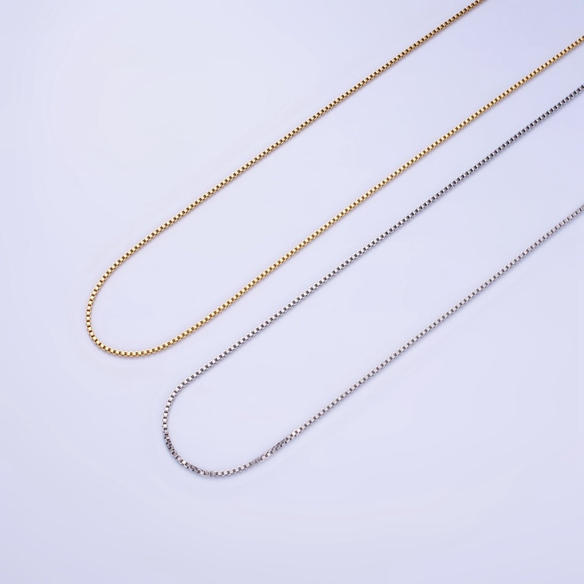 Stainless Steel 1mm Box Chain 18 Inch Necklace w. Extender in Gold & Silver | WA-2482 WA-2483 - DLUXCA