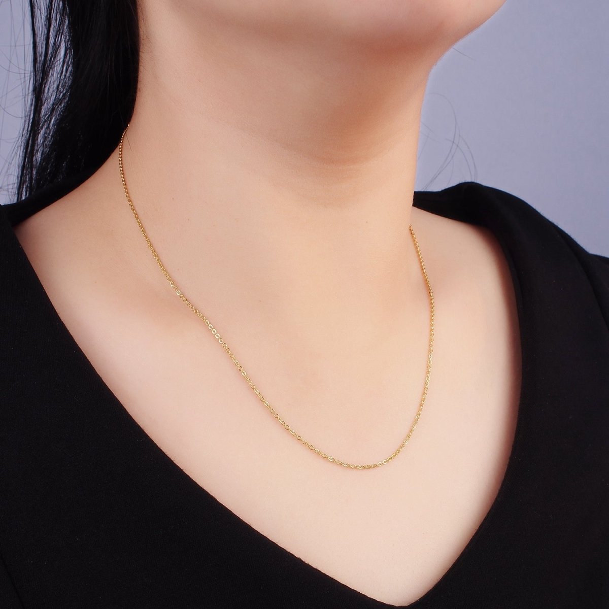 Stainless Steel 1mm Cable 16 Inch Choker Necklace w. Extender | WA-2418 - DLUXCA