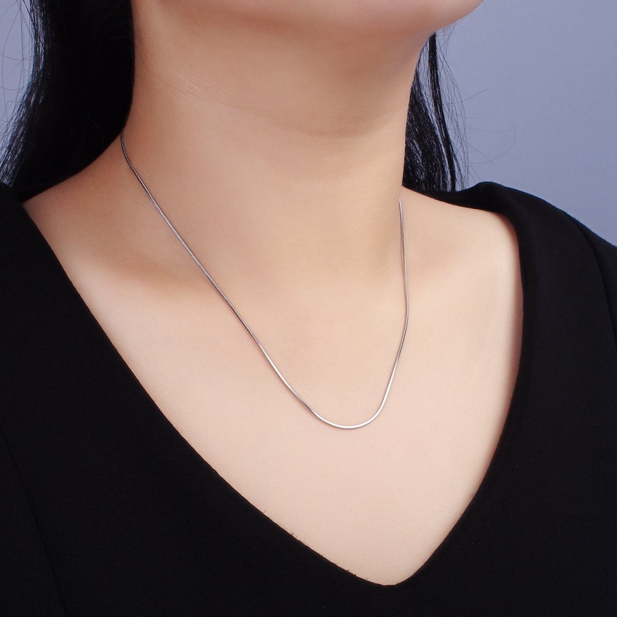 Stainless Steel 1mm Dainty Flat Snake 18 Inch Layering Chain Necklace | WA-2265 Clearance Pricing - DLUXCA