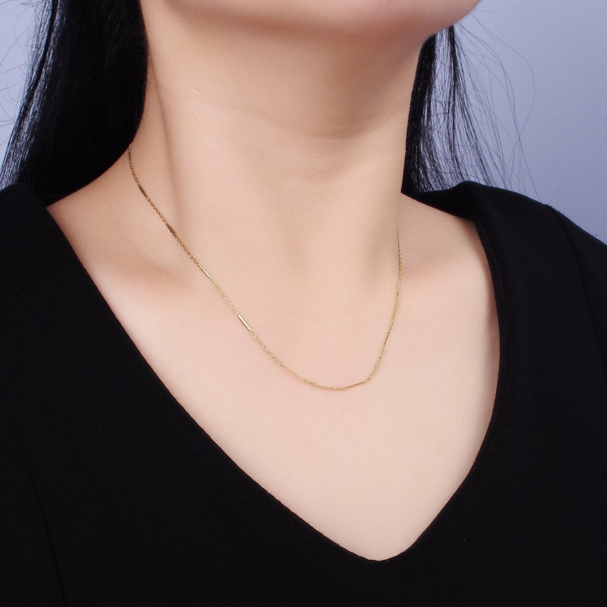Stainless Steel 1mm Dainty Unique Flat Cable Link 17 Inch Chain Necklace | WA-2041 Clearance Pricing - DLUXCA