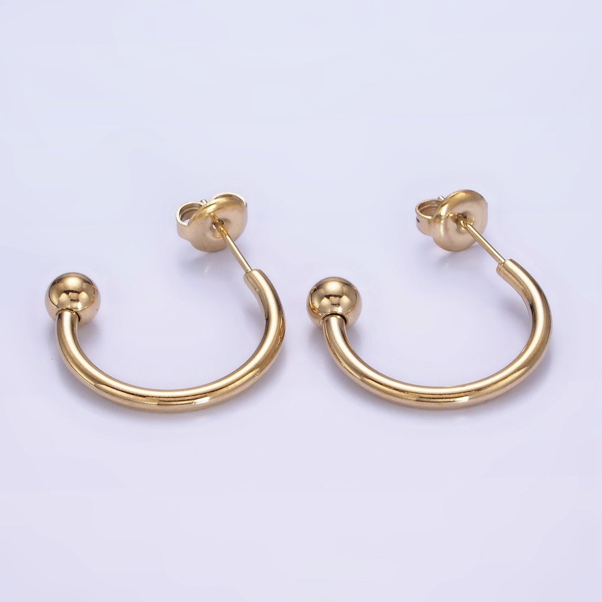 Stainless Steel 20mm Bead C-Shaped Minimalist Hoop Earrings | AE481 - DLUXCA