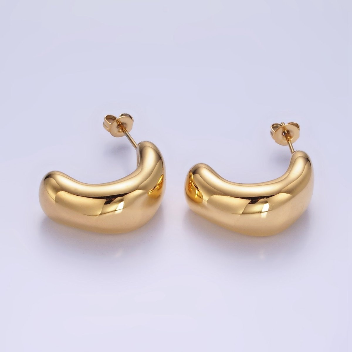 Stainless Steel 20mm Chubby Abstract C-Shaped Hoop Earrings | AE449 - DLUXCA