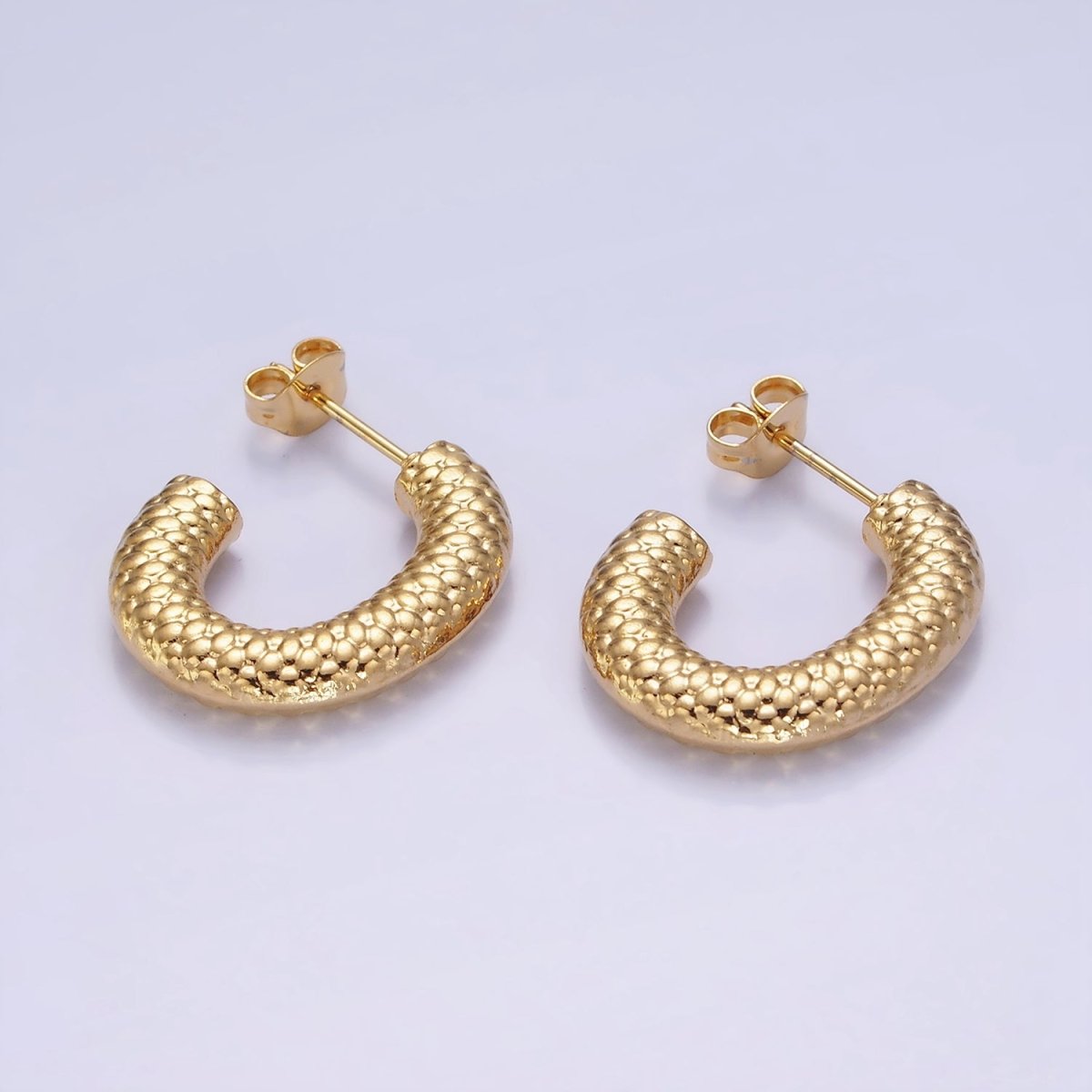 Stainless Steel 20mm Dotted Chubby C-Shaped Hoop Earrings | AE445 - DLUXCA
