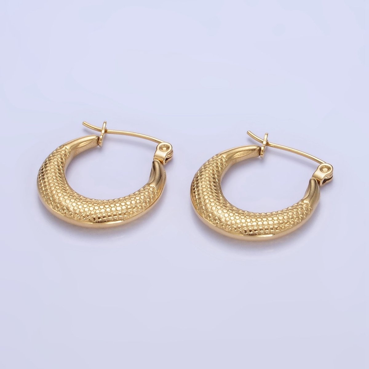Stainless Steel 20mm Dotted Textured Latch Hoop Earrings in Gold & Silver | AB1388 AB1389 - DLUXCA
