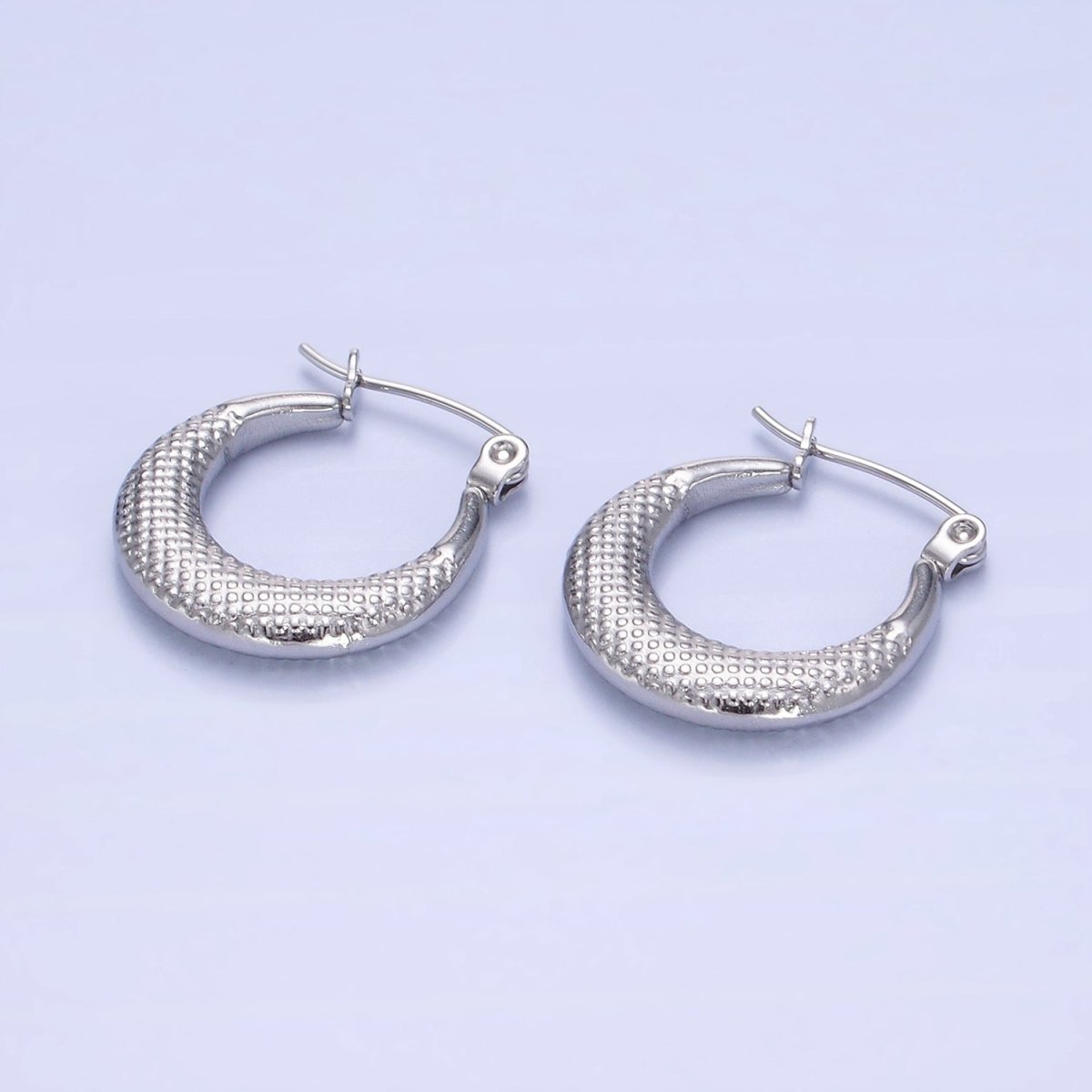Stainless Steel 20mm Dotted Textured Latch Hoop Earrings in Gold & Silver | AB1388 AB1389 - DLUXCA