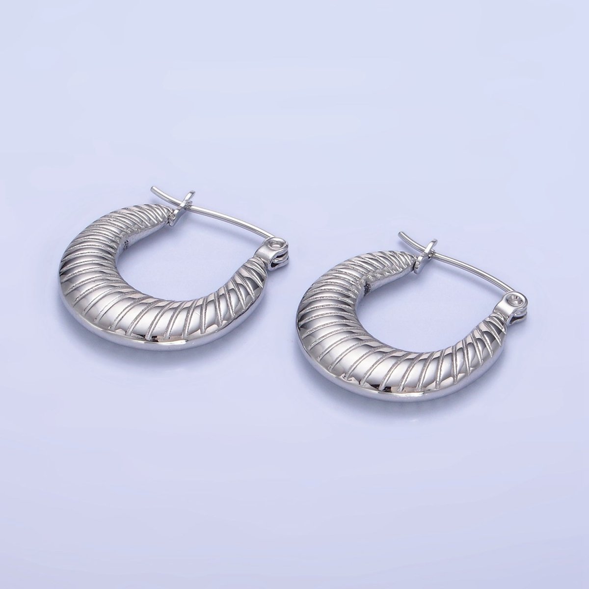 Stainless Steel 20mm Line-Textured Latch Hoop Earrings in Gold & Silver | AB1380 AB1381 - DLUXCA