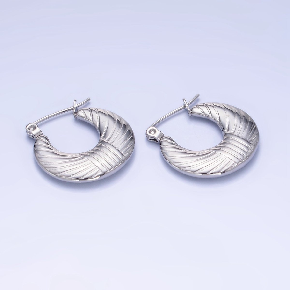 Stainless Steel 20mm Lined Round Latch Hoop Earrings in Gold & Silver | AB1386 AB1387 - DLUXCA