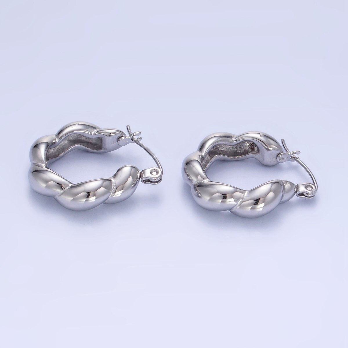 Stainless Steel 20mm Puffed Croissant Latch Hoop Earrings in Gold & Silver | AB1384 AB1385 - DLUXCA