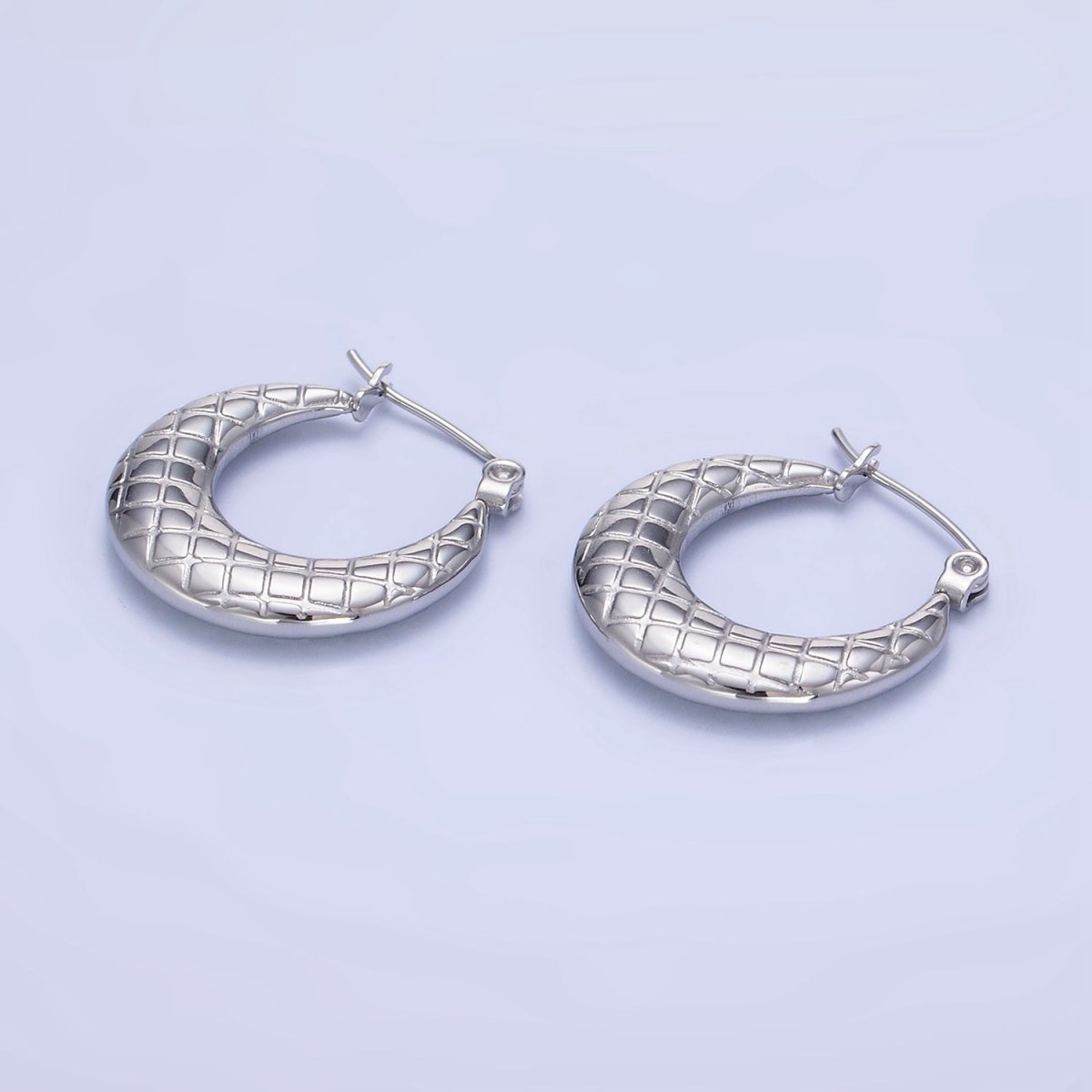 Stainless Steel 20mm Quilted Lined Latch Hoop Earrings in Gold & Silver | AB1378 AB1379 - DLUXCA