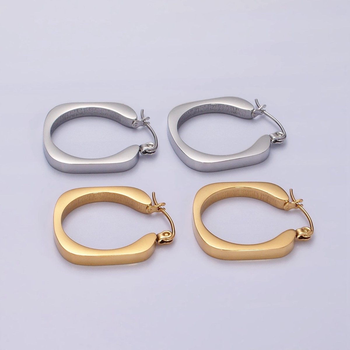 Stainless Steel 20mm Rounded Square Minimalist Latch Hoop Earrings in Gold & Silver | AE208 AE209 - DLUXCA