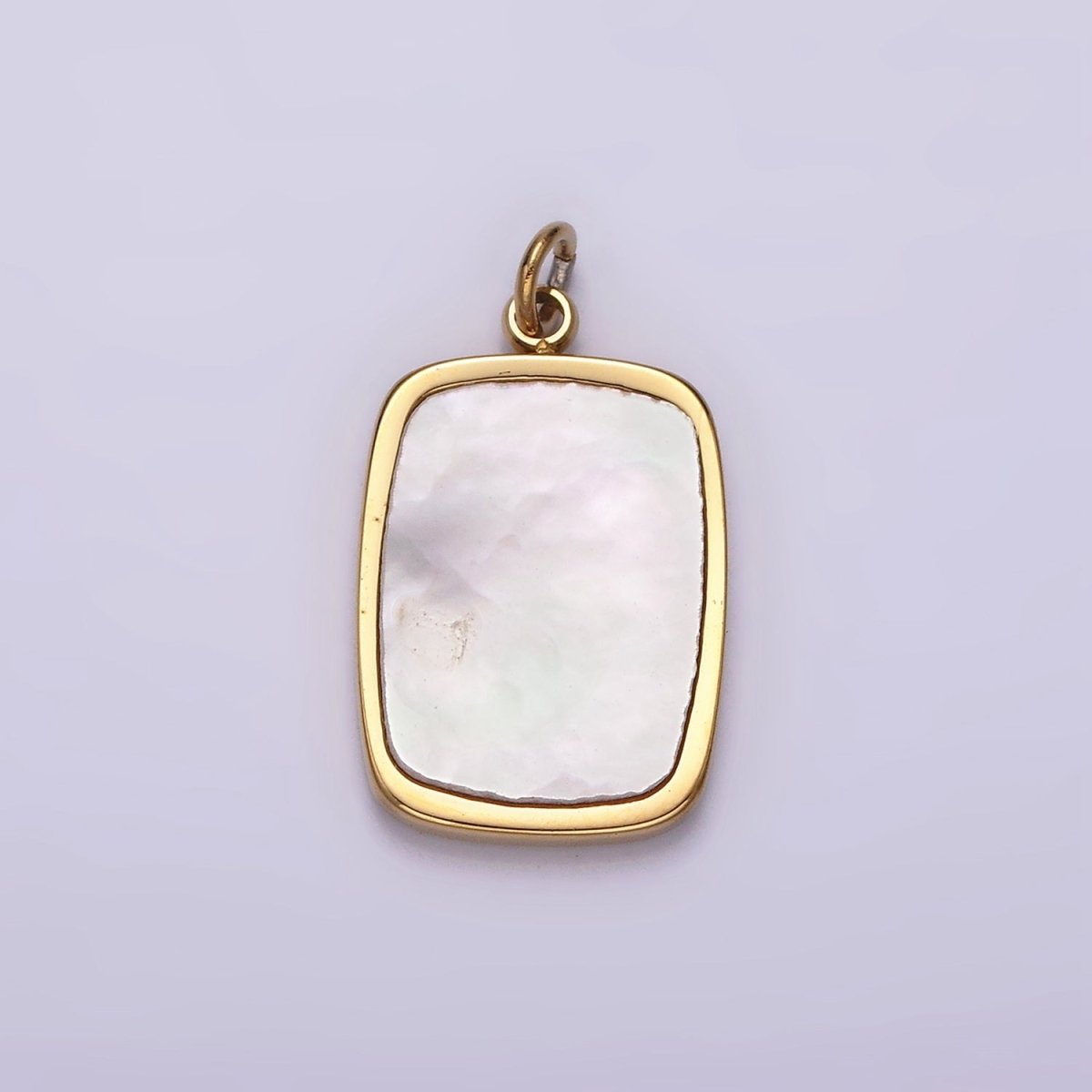 Stainless Steel 20mm Shell Pearl Rectangular Tag Bezel Charm in Gold & Silver | P1322 P1323 - DLUXCA