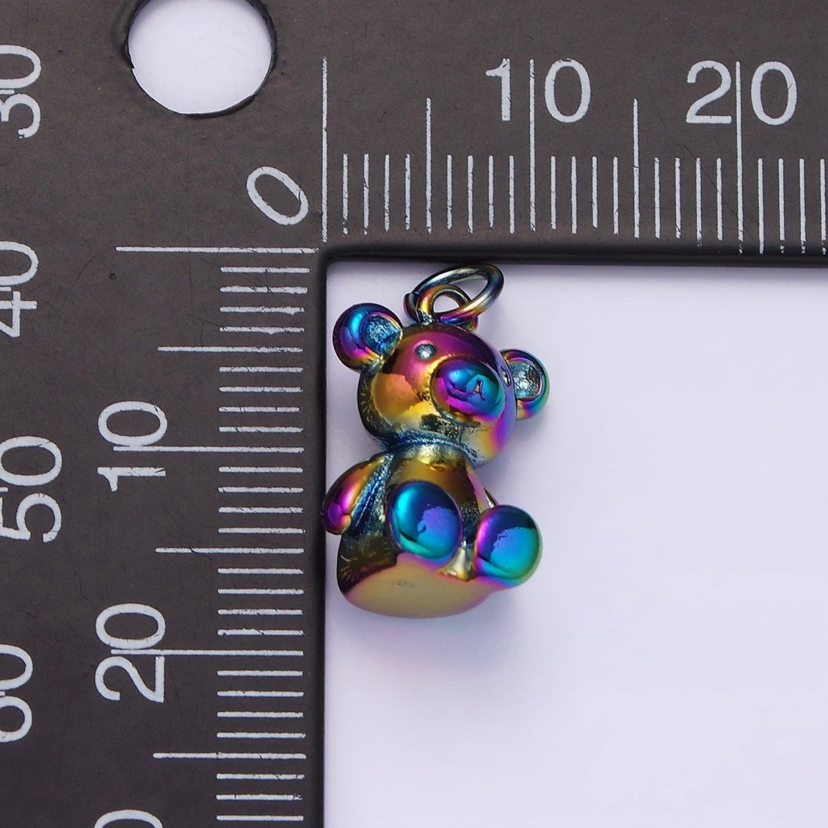 Stainless Steel 20mm Teddy Bear Animal Iridescent Rainbow Charm | P-659 - DLUXCA