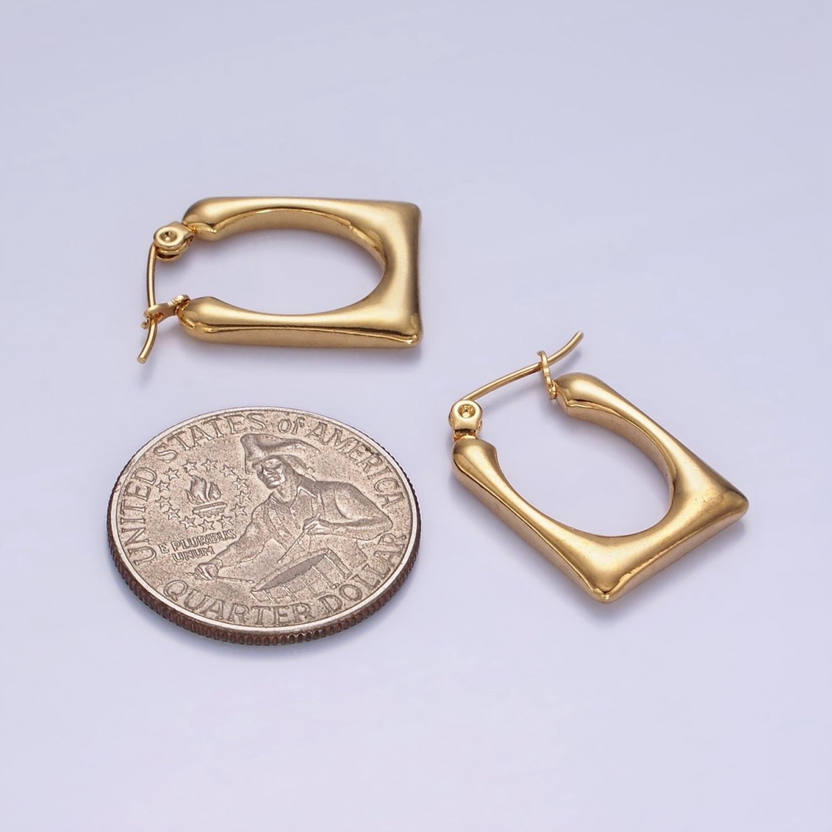 Stainless Steel 20mm U-Shaped Rectangular Minimalist Latch Hoop Earrings | AE436 - DLUXCA