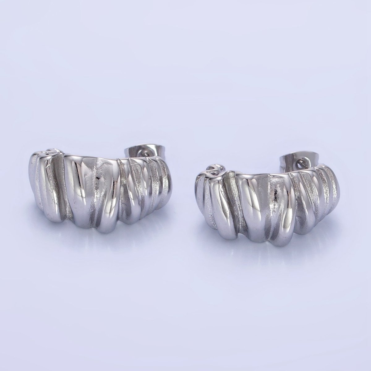 Stainless Steel 21mm Molten Foil J-Shaped Hoop Earrings in Gold & Silver | P440 P441 - DLUXCA