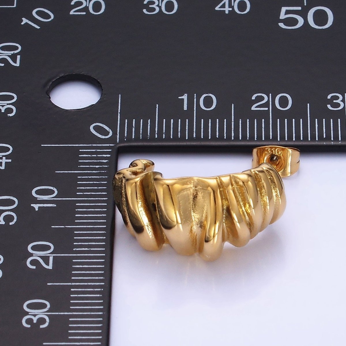Stainless Steel 21mm Molten Foil J-Shaped Hoop Earrings in Gold & Silver | P440 P441 - DLUXCA