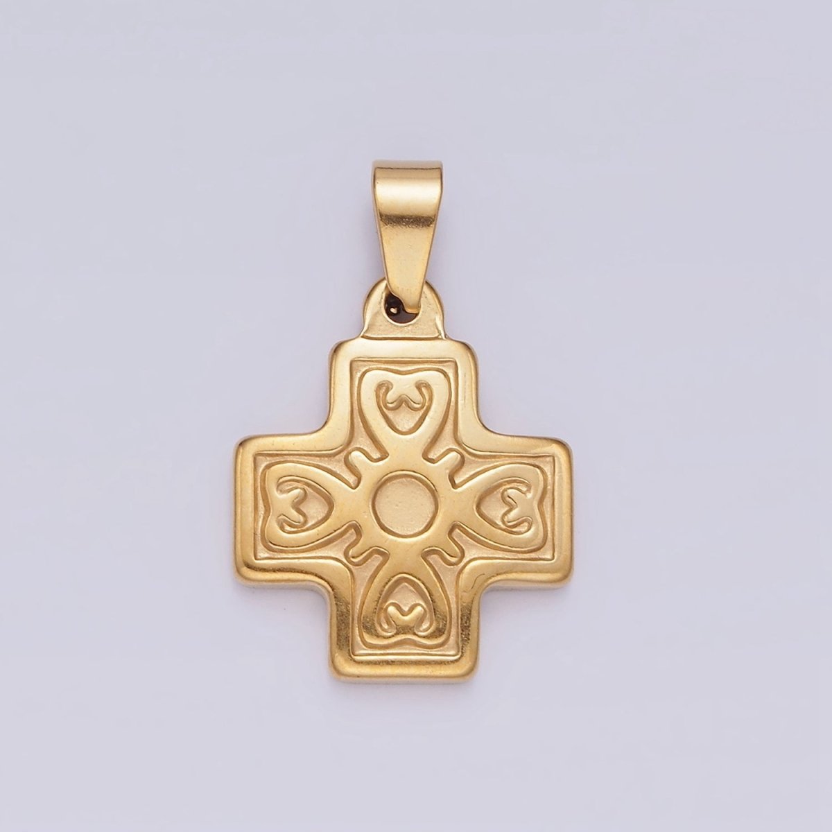 Stainless Steel 23.5mm Artisan Elaborate Square Cross Pendant | P-798 - DLUXCA